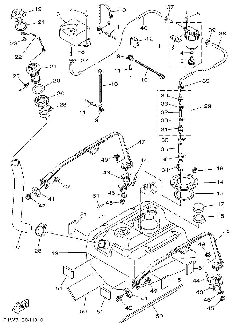 Yamaha FX1800A-H(6S51)F1W7 FUEL TANK parts diagram